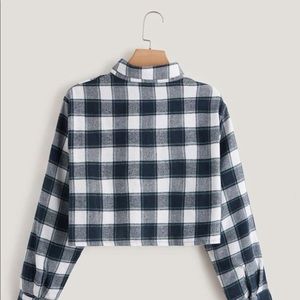 plaid button up crop blouse